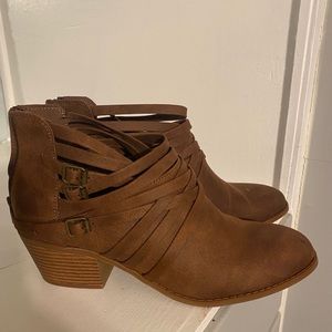 Brown Ankle Booties with faux Straps - Size 10